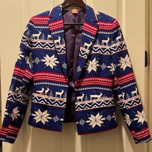 OppoSuits Blue White and Red Holiday Reindeer Blazer